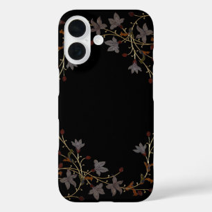 Coques iPhone 16 Fleurs Art Déco sur fond noir