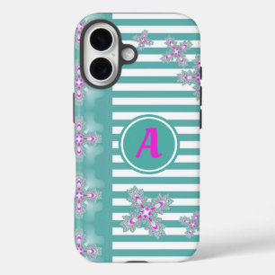 Coques iPhone 16 Fleurs Artdeco en style rétro avec monogramme