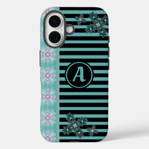 Coques iPhone 16 Fleurs Artdeco en style rétro avec monogramme
