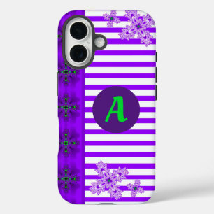 Coques iPhone 16 Fleurs Artdeco en style rétro avec monogramme