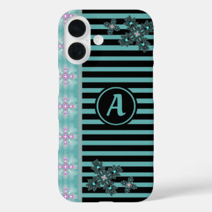 Coques iPhone 16 Fleurs Artdeco en style rétro avec monogramme