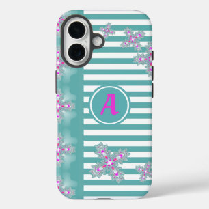 Coques iPhone 16 Fleurs Artdeco en style rétro avec monogramme