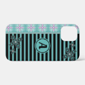 Coques Case-Mate iPhone Fleurs Artdeco en style rétro avec monogramme (Verso (horizontal))