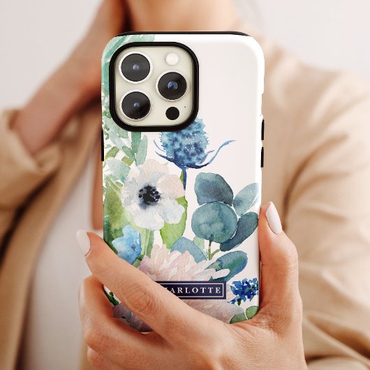 Coques Case-Mate iPhone Fleurs blanches classiques Nom personnalisé