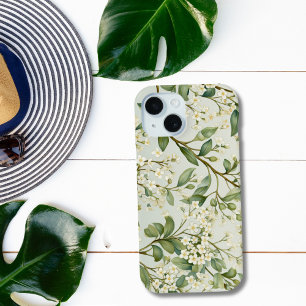 Coque Pour iPhone 15 Fleurs Blanches de Feuillage Floral Aquarelle