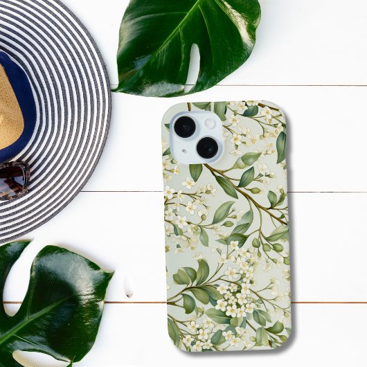 Coques Case-Mate iPhone Fleurs Blanches de Feuillage Floral Aquarelle