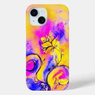COQUE POUR iPhone 15 FLEURS BLANCHES, EAUX EN ROSE JAUNE POURPLE