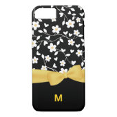Coques Case-Mate iPhone Fleurs blanches et jaunes noires Monogrammes (Dos)