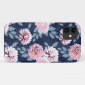 Coques Case-Mate iPhone Fleurs blanches et roses sur bleu foncé. (Dos (Horizontal))