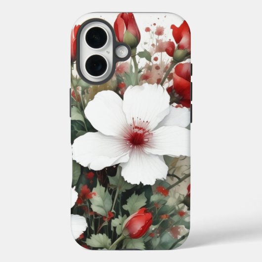 Coques Case-Mate iPhone Fleurs blanches et rouges Elégante aquarelle (Verso)