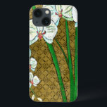 iPhone 13 Coque Fleurs blanches et tiges vertes à la frontière Bro<br><div class="desc">Des fleurs blanches accrochent des tiges vertes dans cette pièce de Chariklia Zarris. Placé contre un arrière - plan bronzé et entouré d'une bordure brune,  il s'agit d'un tableau simple mais élégant. Ajoutez-le à votre maison et profitez de la beauté!</div>