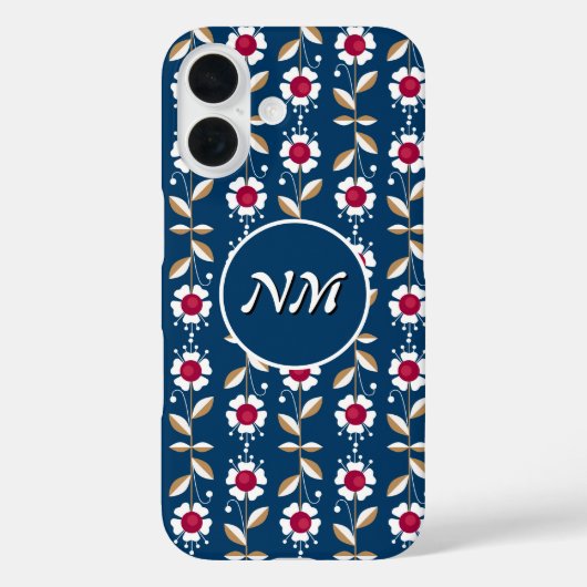 Coques Case-Mate iPhone Fleurs blanches rétro sur fond bleu foncé (Verso)