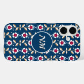 Coques Case-Mate iPhone Fleurs blanches rétro sur fond bleu foncé (Verso (horizontal))