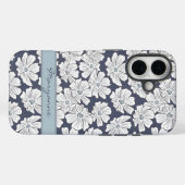 Coques Case-Mate iPhone Fleurs blanches rustiques croquis teinte bleue nom (Verso (horizontal))