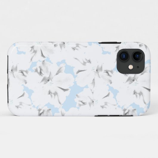 Coques Case-Mate iPhone Fleurs blanches sur bleu clair. (Dos (Horizontal))
