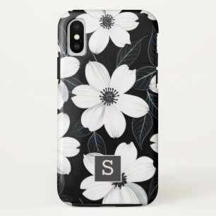 Case-Mate iPhone Case Fleurs blanches sur élégant monogramme noir
