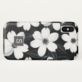 Coques Case-Mate iPhone Fleurs blanches sur Monogramme noir Élégant (Dos (Horizontal))