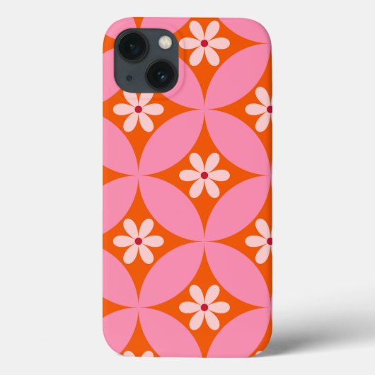 Coques Case-Mate iPhone Fleurs blanches sur motif de cercles roses du mili (Verso)