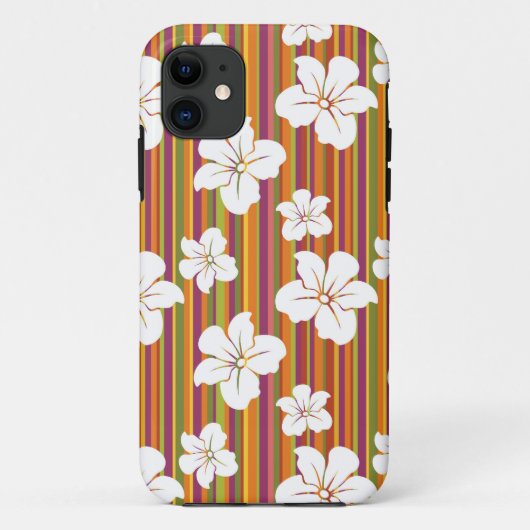 Coques Case-Mate iPhone Fleurs blanches sur un arrière - plan rayé (Dos)