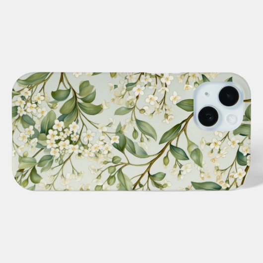 Coques Case-Mate iPhone Fleurs blanches Verdure Aquarelle Florale (Verso (horizontal))