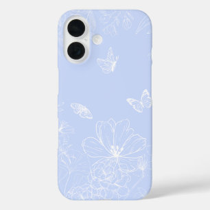 Coques iPhone 16 Fleurs bleu clair Motif, Floral, Minimaliste