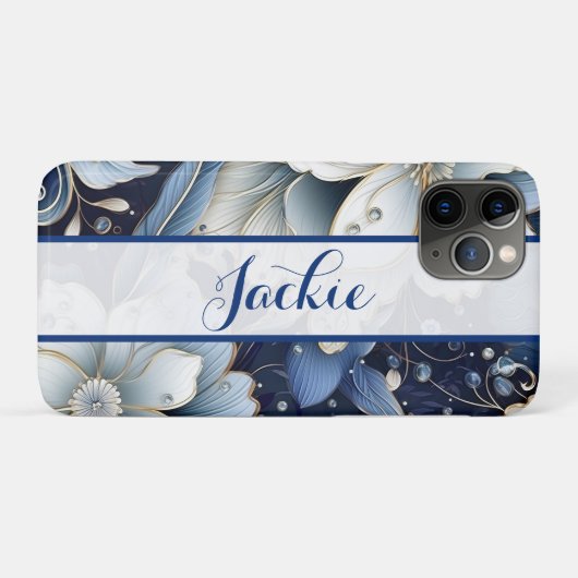 Coques Case-Mate iPhone Fleurs Bleu Foncé (Dos (Horizontal))