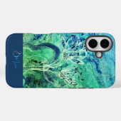 Coques Case-Mate iPhone Fleurs bleu vert Ombre Aqua (Verso (horizontal))