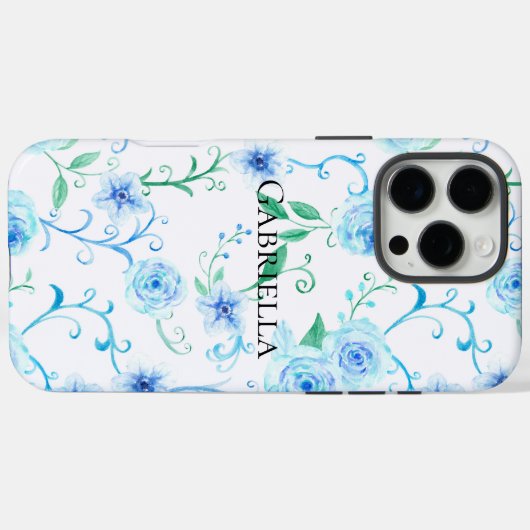 Coques Case-Mate iPhone Fleurs bleues blanches (Verso (horizontal))