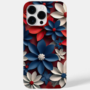 COQUE POUR POUR iPhone 14 PRO MAX FLEURS BLEUES BLANCHES ROUGES PATRIOTIQUES AMÉRICA