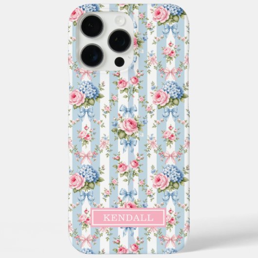 Coques Case-Mate iPhone Fleurs bleues et roses et rubans rayés (Verso)