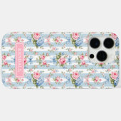 Coques Case-Mate iPhone Fleurs bleues et roses et rubans rayés (Verso (horizontal))