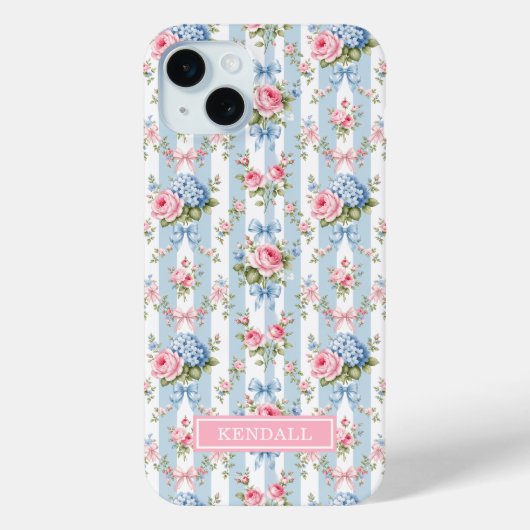Coques Case-Mate iPhone Fleurs bleues et roses et rubans rayés (Verso)
