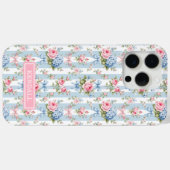 Coques Case-Mate iPhone Fleurs bleues et roses et rubans rayés (Verso (horizontal))