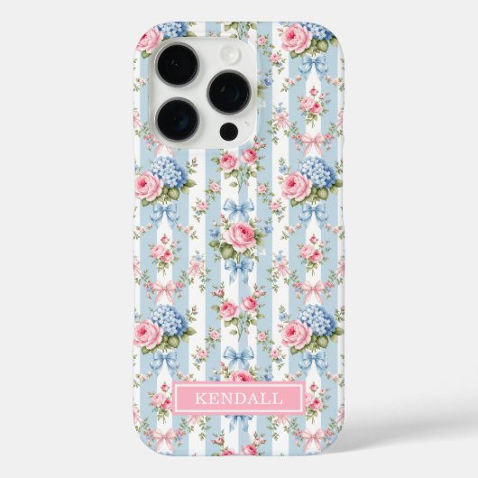 Coques Case-Mate iPhone Fleurs bleues et roses et rubans rayés (Verso)