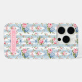 Coques Case-Mate iPhone Fleurs bleues et roses et rubans rayés (Verso (horizontal))