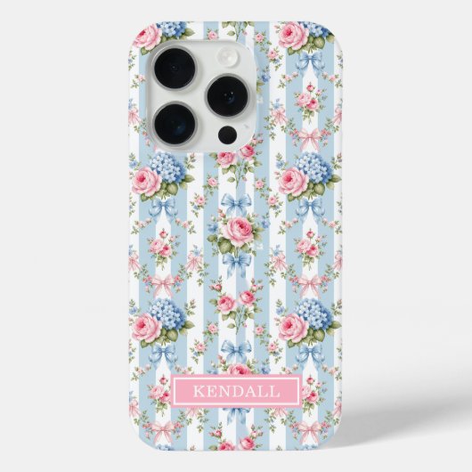 Coques Case-Mate iPhone Fleurs bleues et roses et rubans rayés (Verso)