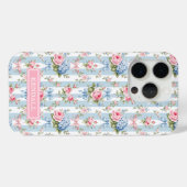 Coques Case-Mate iPhone Fleurs bleues et roses et rubans rayés (Verso (horizontal))