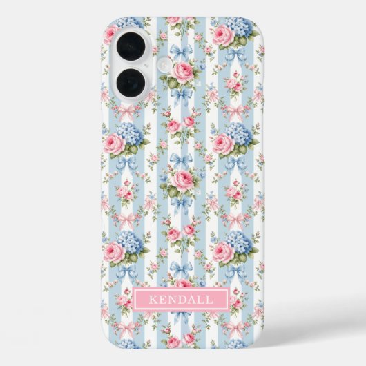Coques Case-Mate iPhone Fleurs bleues et roses et rubans rayés (Verso)
