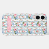 Coques Case-Mate iPhone Fleurs bleues et roses et rubans rayés (Verso (horizontal))