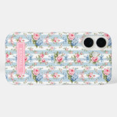 Coques Case-Mate iPhone Fleurs bleues et roses et rubans rayés (Verso (horizontal))