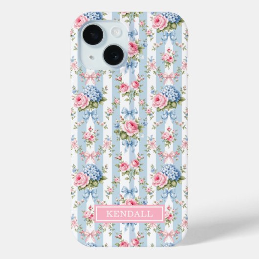 Coques Case-Mate iPhone Fleurs bleues et roses et rubans rayés (Verso)