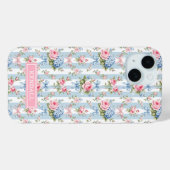 Coques Case-Mate iPhone Fleurs bleues et roses et rubans rayés (Verso (horizontal))
