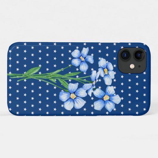 Coques Case-Mate iPhone fleurs bleues sur étoiles blanches (Dos (Horizontal))
