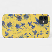 Coques Case-Mate iPhone Fleurs bleues sur la moutarde Jaune Motif Floral (Dos (Horizontal))