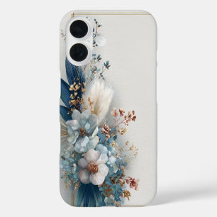 Coques iPhone 16 Fleurs Boho Bleues 