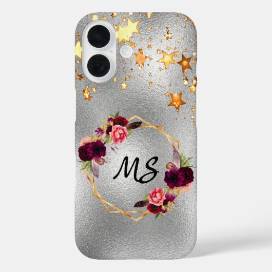 Coques Case-Mate iPhone Fleurs bordeaux argentées or étoiles monogramme (Verso)