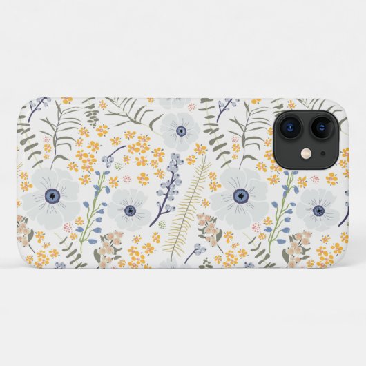 Coques Case-Mate iPhone Fleurs botaniques bleues douces (Dos (Horizontal))