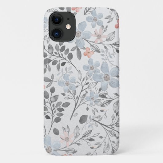 Coques Case-Mate iPhone Fleurs botaniques florales gris rose bleu (Dos)