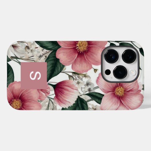 Coques Case-Mate iPhone Fleurs botaniques roses modernes Monogrammes (Verso (horizontal))