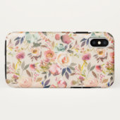 Coques Case-Mate iPhone Fleurs brunes roses enes ivoire peintes à la main (Dos (Horizontal))
